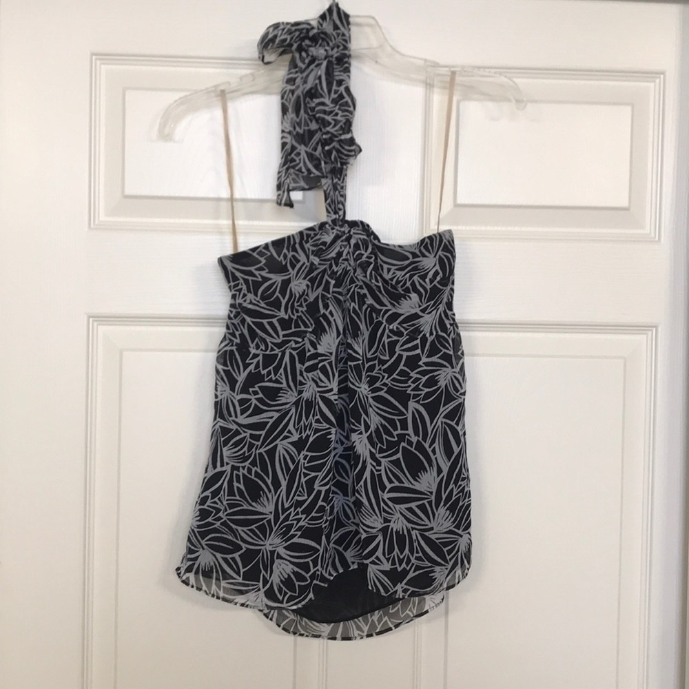 LOFT Ann Taylor strapless, halter flowy shirt 4, summer, black white